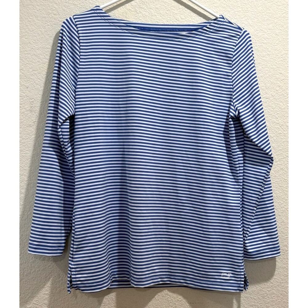 Vineyard Vines Blue & White Sankaty Boatneck Pullover Striped Knit Top Size S